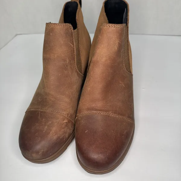 Sorel Evie Womens 6.5 Cognac Chelsea Ankle Boots Leather Suede Wedge Lug Rubber - Image 6