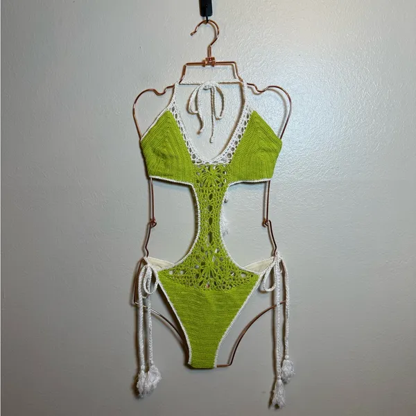 Solid & Striped The Marina Crochet One Piece In Kiwi Green‎ - Image 2