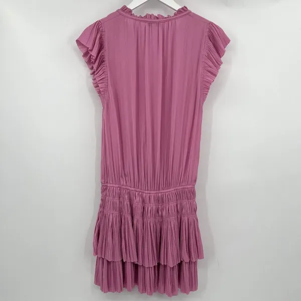 Current Air Anthropologie Solid Pink Zoey Pleated Smocked Mini Dress Size XS - Image 6