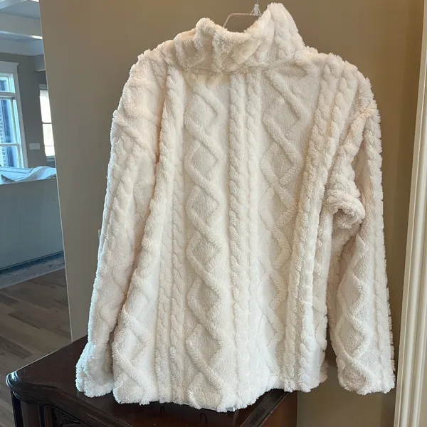 Eddie Bauer So Comfy Blanket Sweater Turtleneck Off White Cable Knit Fleece New - Image 7