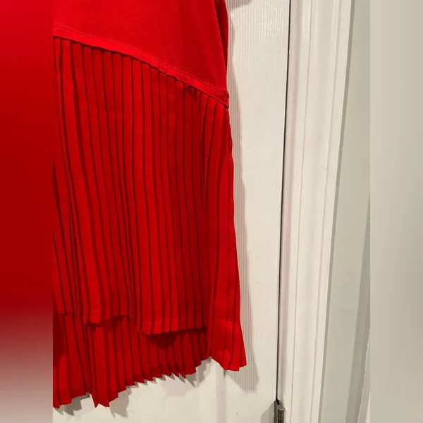 The Limited NWT Size L Red Short Sleeve V Neck Pleated Hem Flowy Tunic Stretch Top - Image 4
