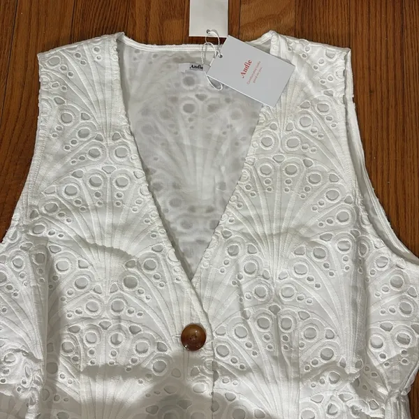 Andie The Navarino Dress Button Front Eyelet‎ White size Small NWT - Image 5