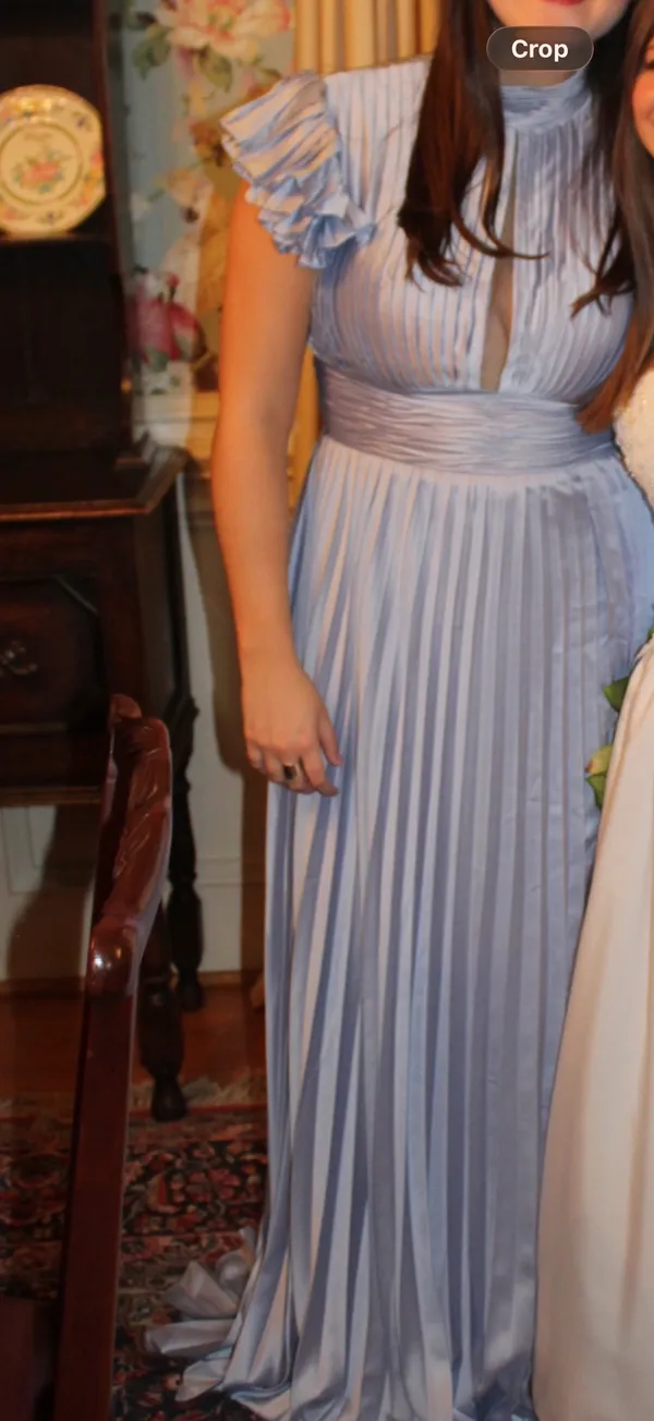 Ienna for Mac Duggal Pleated Ruffle Sleeve Gown in Powder Blue - Image 2