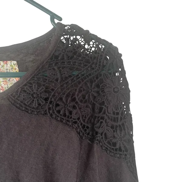 Element Women's Size Medium Black Crochet Semi Sheer Long‎ Sleeve Shirt - Image 4