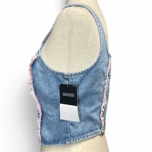 NWT Lee Womens Small Denim Corset Style‎ Zip Up Western Crop Top Festival - Image 3