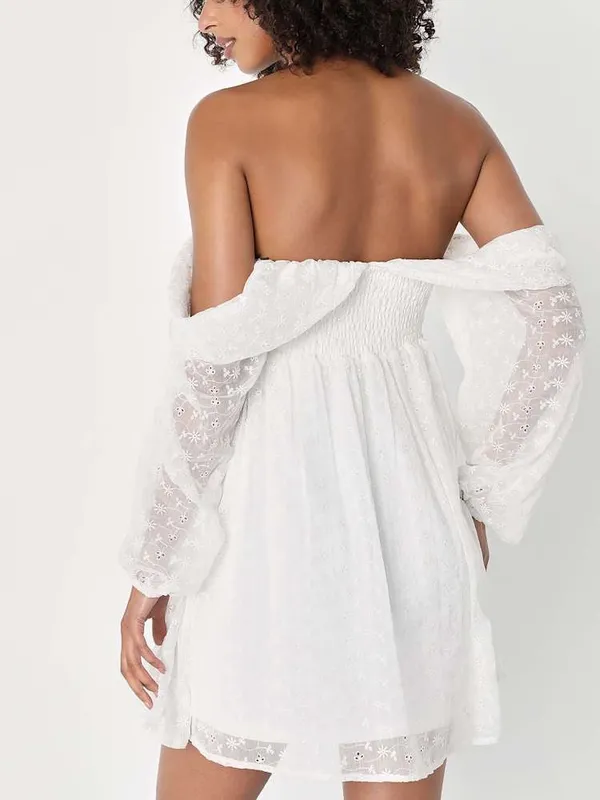 NWOT Lulus Sophisticated Darling White Eyelet Off-the-Shoulder Mini Dress Size S - Image 2