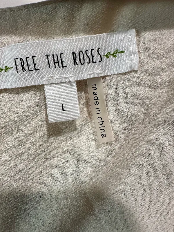 Free The Roses Floral Color Block Ruffle Blouse Size L Puff Sleeve - Image 4