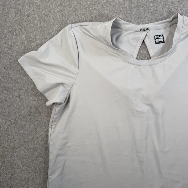 FILA Women's X-Large Activewear Top Gray Short Sleeve Keyhole Back Performance - Image 3