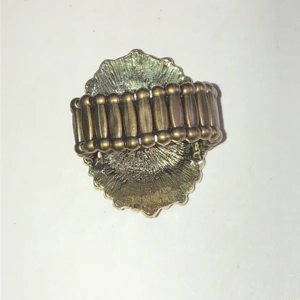 Antique Gold Tone Faux Turquoise Sunburst Statement Ring - Blue Stone - Image 3