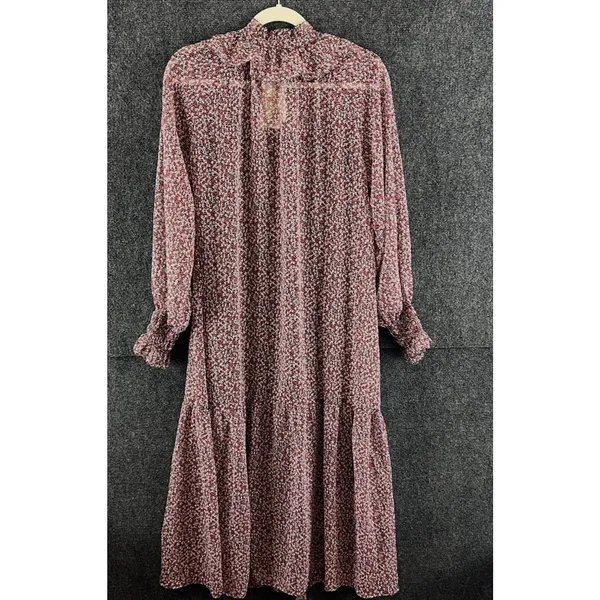 NWT Mango Amelie Floral Maxi Dress Size 4 Red Black Chiffon Ruffle Long Sleeve - Image 13