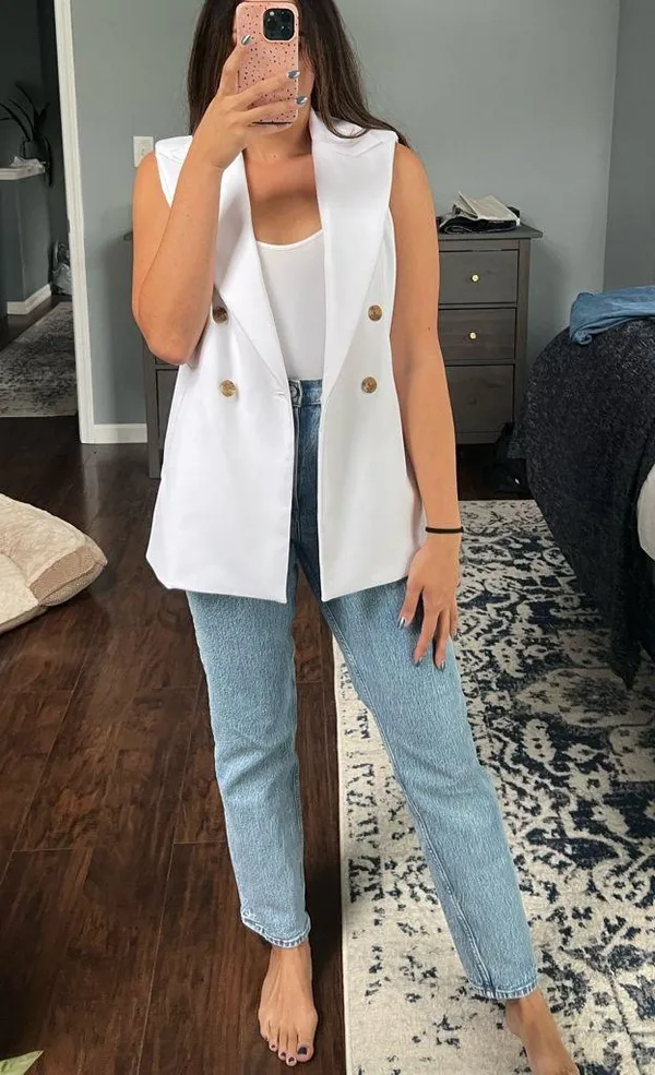 Banana Republic White Sleeveless Blazer Vest - Image 9