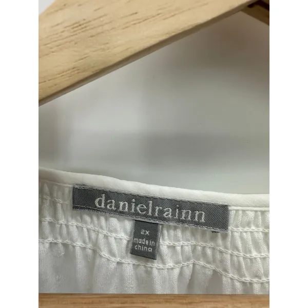 Daniel Rainn White Boho Tunic Women Size 2X White Swiss Dot Resort Peasant‎ - Image 6