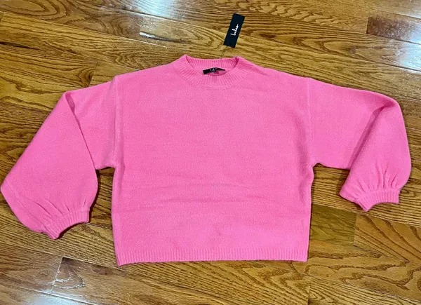 New Lulu’s Bright Eyes Neon Pink Balloon Sleeve Sweater Top XS - Image 4