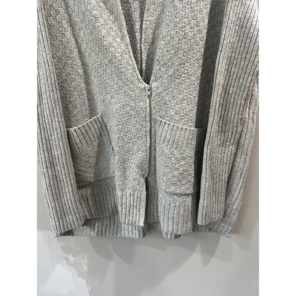 Cabi Grey Knit Zip Up Cardigan Sweater Mock Neck Basketweave Smll - Image 4