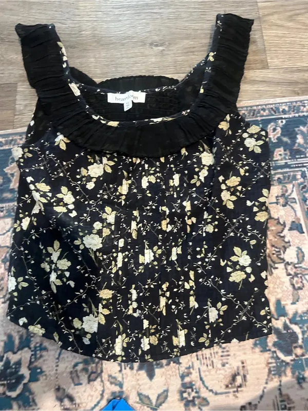 Heartloom Black Floral Pleated Square-Neck Tank Top - Image 6