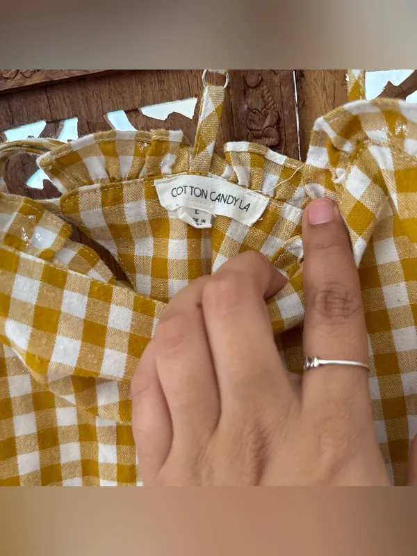 Cotton candy la Yellow Gingham Ruffle Strap Mini Dress Size L - Image 3