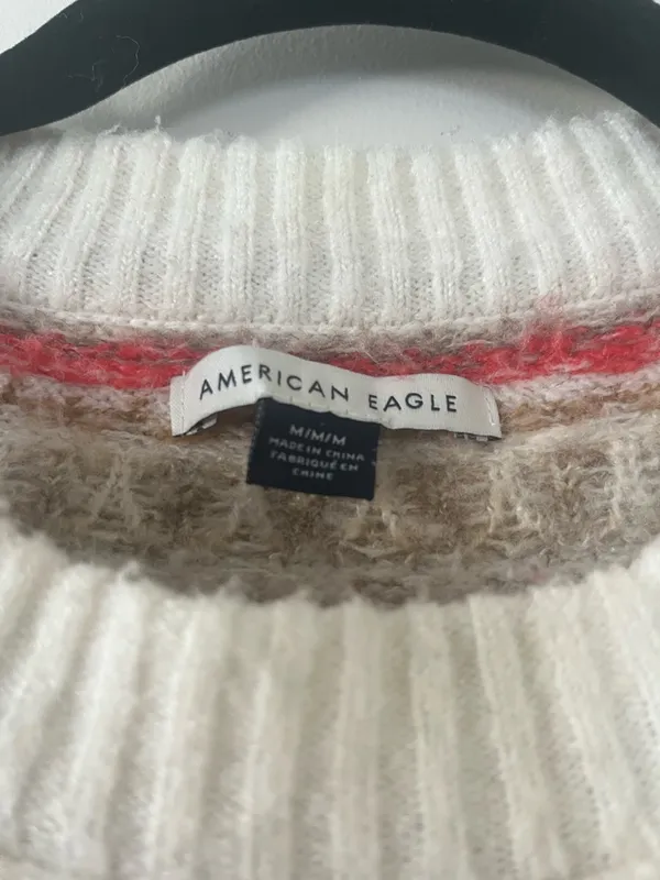American Eagle Fair Isle Knit Sweater Medium Brown White Cozy Winter Cabin - Image 3