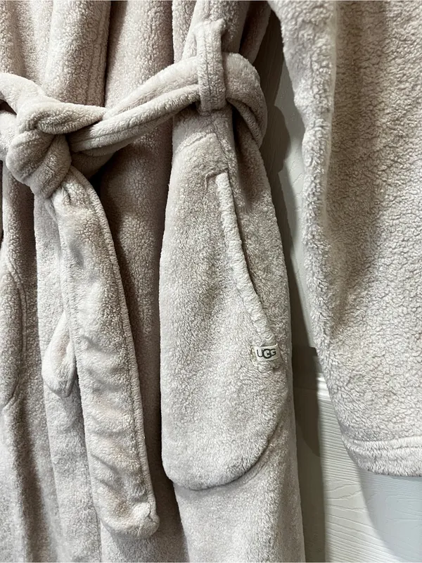 UGG Marlow Robe Moonbeam Oatmeal Size Large Long Length Plush Fleece Comfy - Image 10