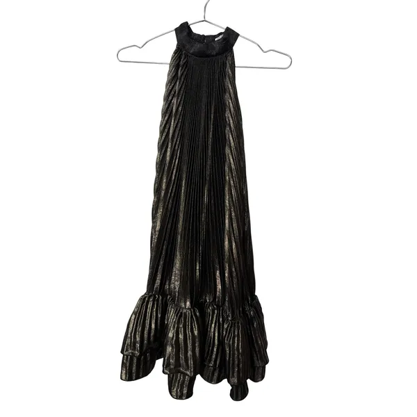 L'IDEE WOMAN soleil Mini Dress Gold Metallic Pleated Halter Ruffle - Image 2