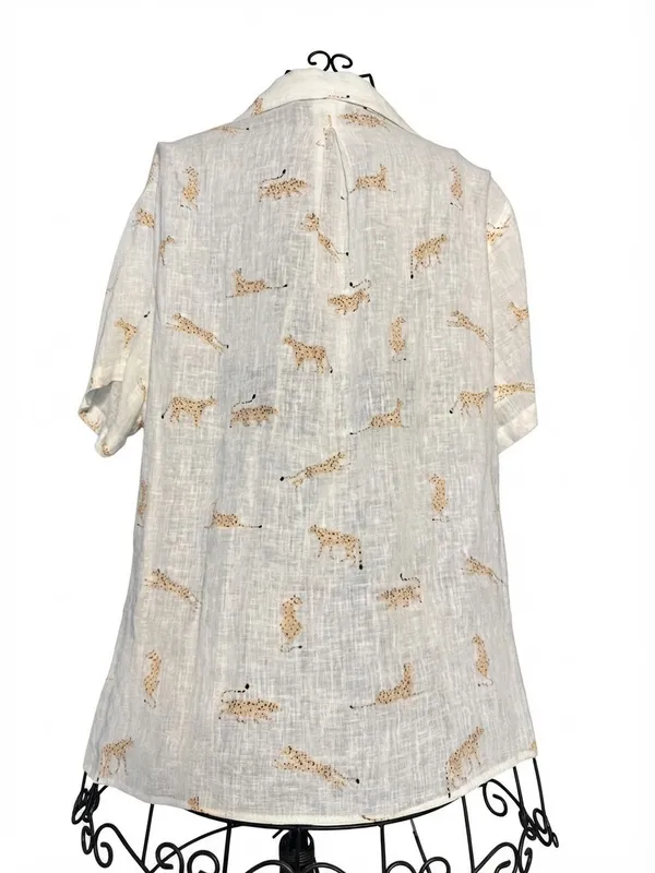 Rails White Short-Sleeve Button-Down Shirt with Leopard Motif - Image 6