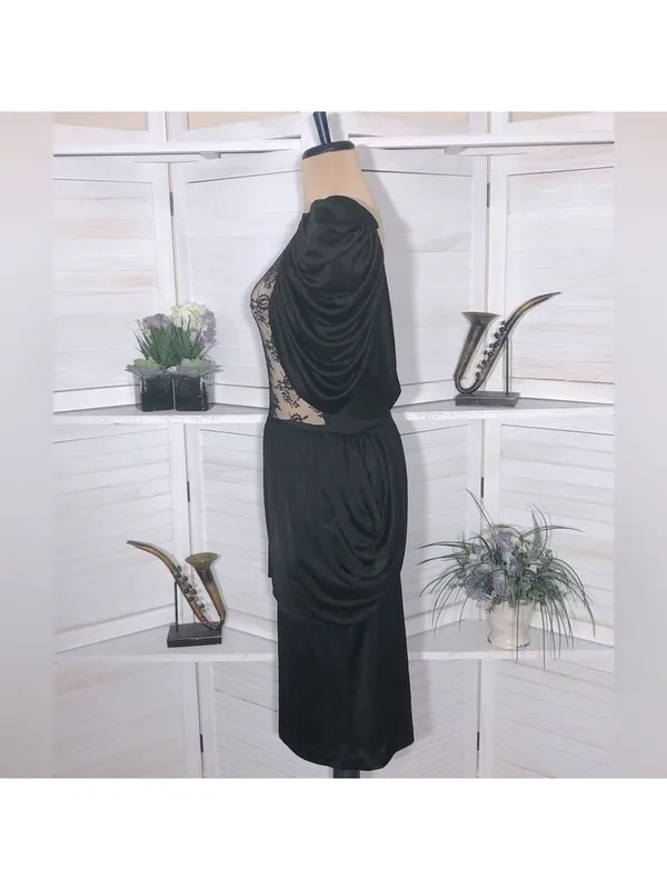 Vintage Black Dress Lace backless Puffed Sleeve whimsigoth dark fairy coquette - Image 10
