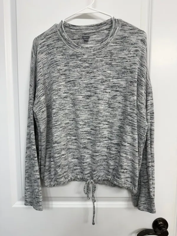Aerie Gray Marled Drawstring Hem Pullover Top M - Image 3