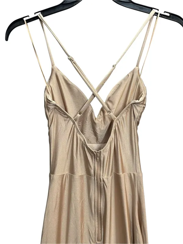 Windsor Taupe Satin Maxi Dress XL Cowl Neck Strappy Back Formal Gown NWT - Image 6