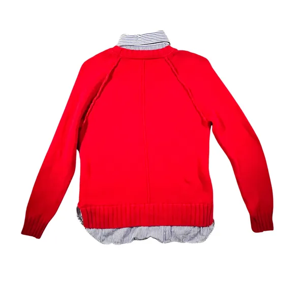 Lauren Ralph Lauren Sweater Womens Large‎ Red Faux Layered Pinstripe Shirt Trim - Image 2