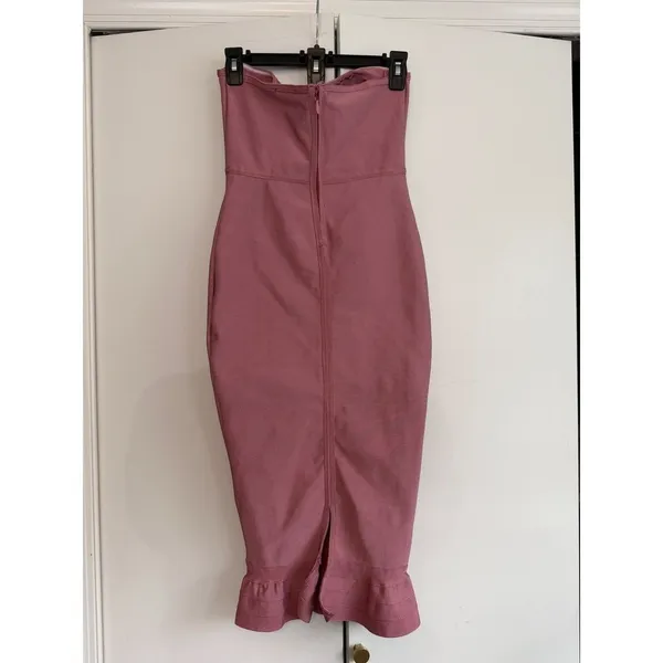 PrettyLittleThing Womens Dusty Pink Strapless Bandage‎ Ruffle Midi Dress Size 6 - Image 2