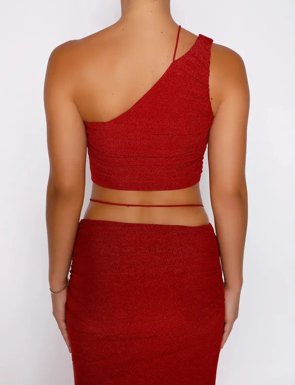 Tiger Mist Berry Red Shimmer Sparkle Pearlie Top Skirt Set - Image 9