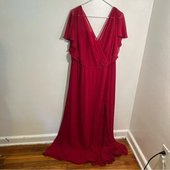 Morilee Women's Plus Size 22 Bridesmaid Dress 21667 Claret Red Short Flutter Slv - Image 2