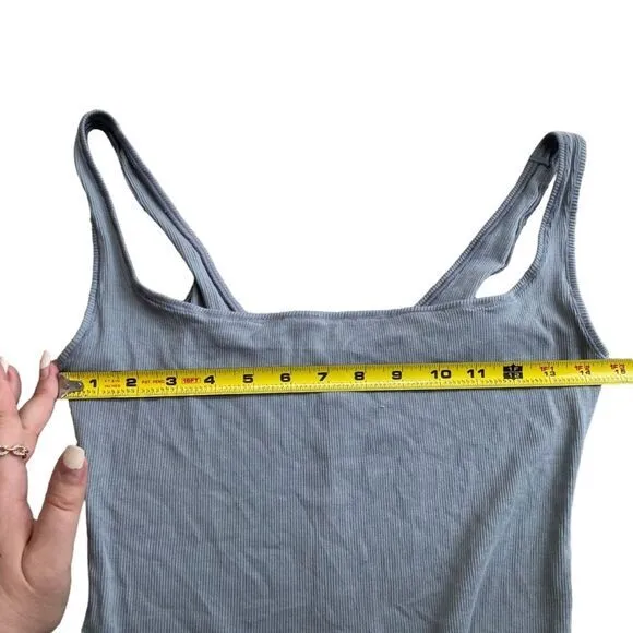 Skims Women's XL Square Neck Cotton‎ Rib Bodysuit Pacific Gray Snap Close New - Image 7