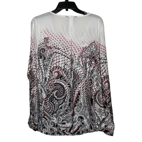 White House Black‎ Market Blouse Size Medium White Multi Floral Beaded Neckline - Image 6