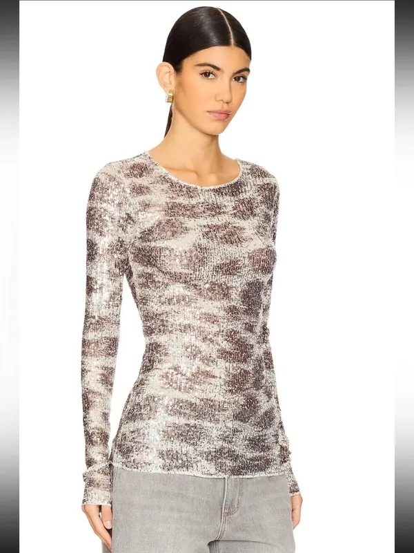 Free People gold rush long sleeve sequins top large NWT - Image 14