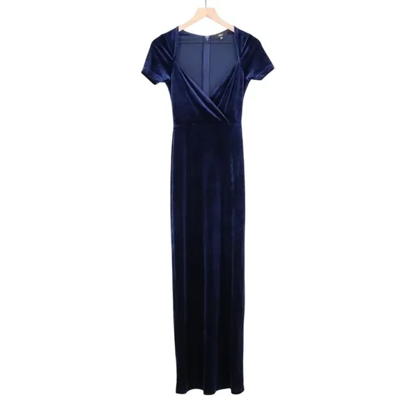 Lulus Eternal Elegance Maxi Dress Womens XS Navy Velvet Short Sleeve Front Slit - Image 2