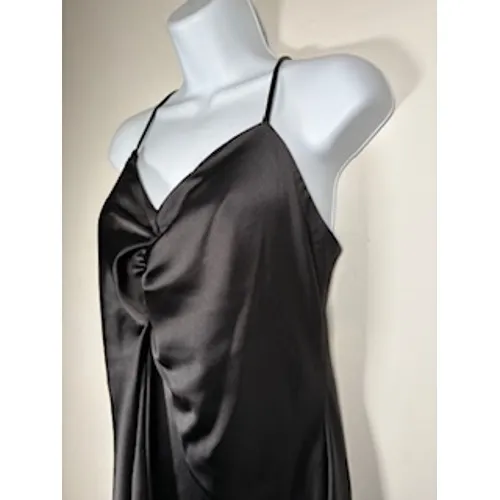 NICOLE MILLER Midi Black Satin Ruched Slip Dress Size‎ Medium Evening Chic LBD - Image 3