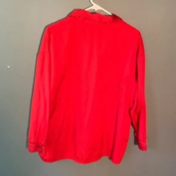Victoria's Secret Women's Size Medium Pajama Top Button Down Red Long Sleeve - Image 6