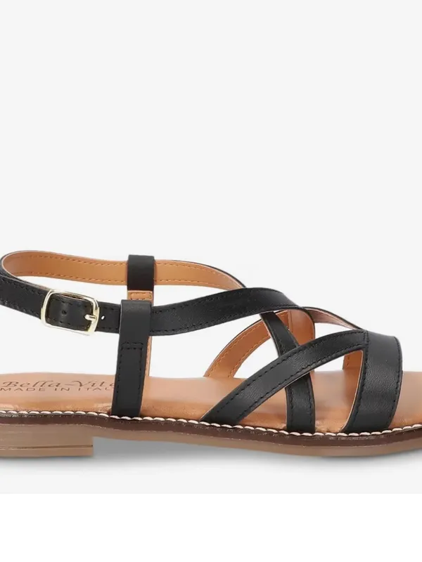 Bella Vita Tya-Italy black Italian Leather Strappy Flat Sandals 10 wide - Image 3
