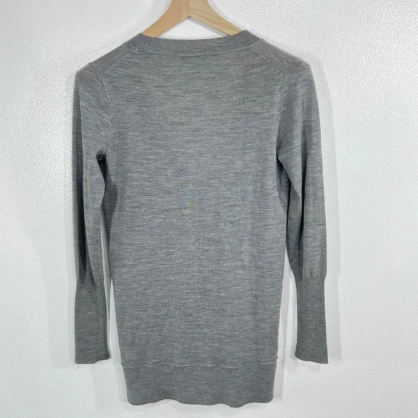 J.Crew 100% Merino Wool V-Neck Long Cardigan Sweater Women Small Gray ‎ Pocket - Image 2