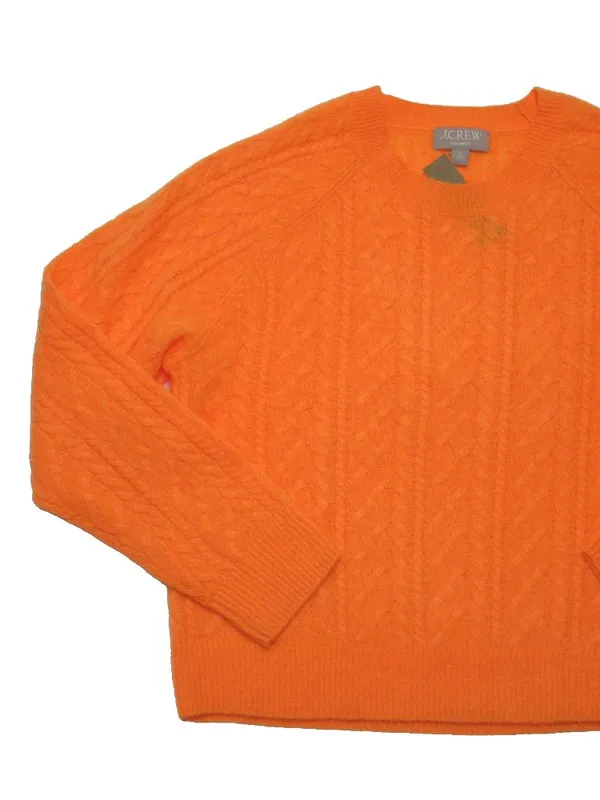 NWT J.Crew Cashmere Cropped Cable-knit Crewneck Sweater in Neon Orange S - Image 6