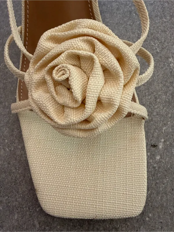 DV Dolce Vita Zelly Rosette Sandal Cream Canvas Strappy Heels Size 11 - Image 7