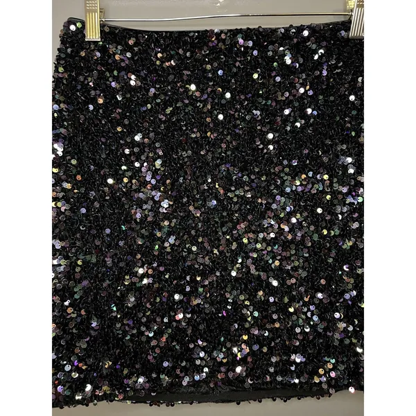Lulus Skirt Womens Medium Black Sequin Mini Lined Stretch Party Cocktail Sparkle - Image 3