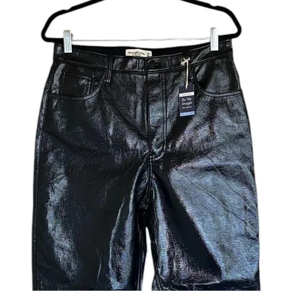 NWT Abercrombie & Fitch The 90s Straight Ultra High Rise Faux Leather Pant - Image 7
