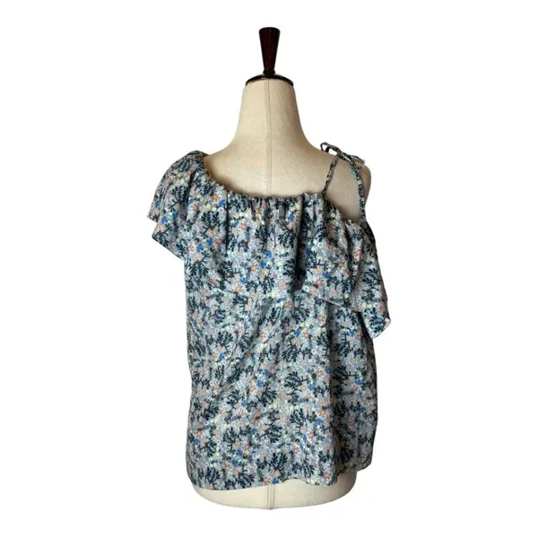 Rebecca Taylor La Vie‎ Shirt Women Medium Blue Floral One Shoulder Top Bohemian - Image 2