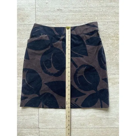 Boden Velvet A-line pencil Skirt Tulip Print Brown Mod floral boho‎ 6 R - Image 3