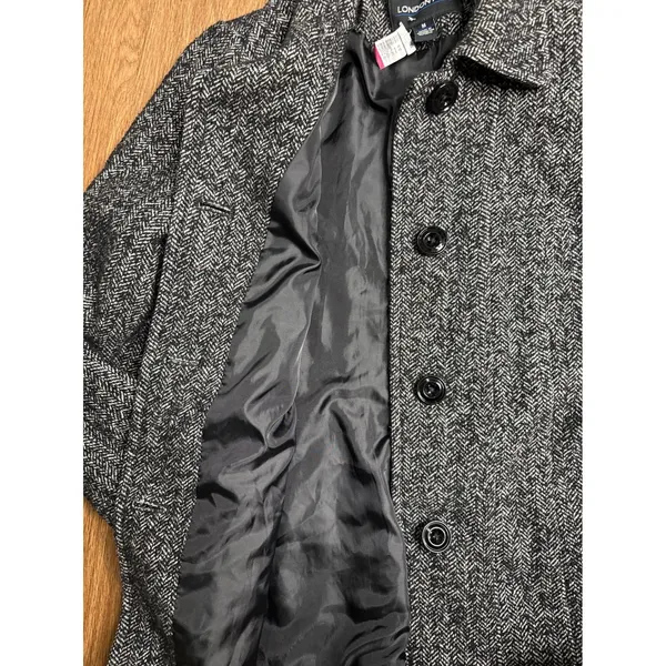London Fog Womens Black White Herringbone‎ Button Front Pea Coat Jacket Size M - Image 5