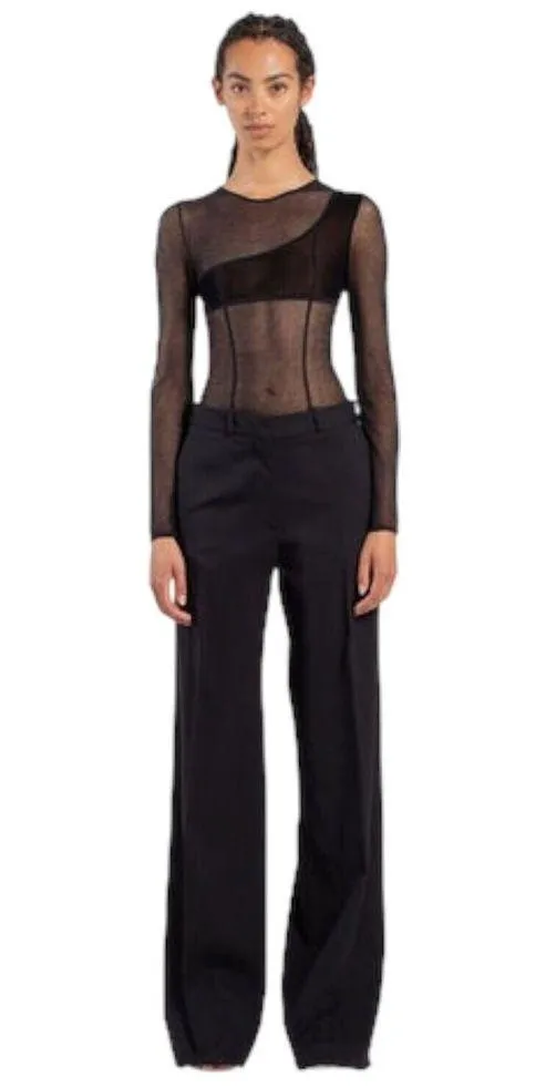 Gauge81 Feriz Womens Black Sheer Round Neck Long Sleeve Bodysuit Small ($355) - Image 4