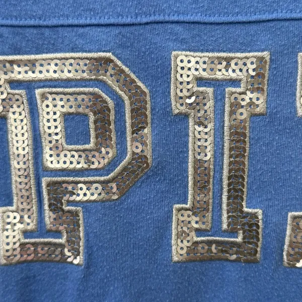 Pink Victorias Secret Sequin Logo Varsity Tee Size Medium Casual Retro Style - Image 4