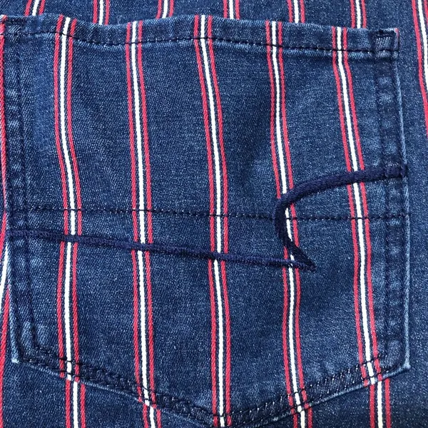 American Eagle Blue/Red Striped Super Stretch Hi Rise‎ Mini Denim Skirt size 14 - Image 10