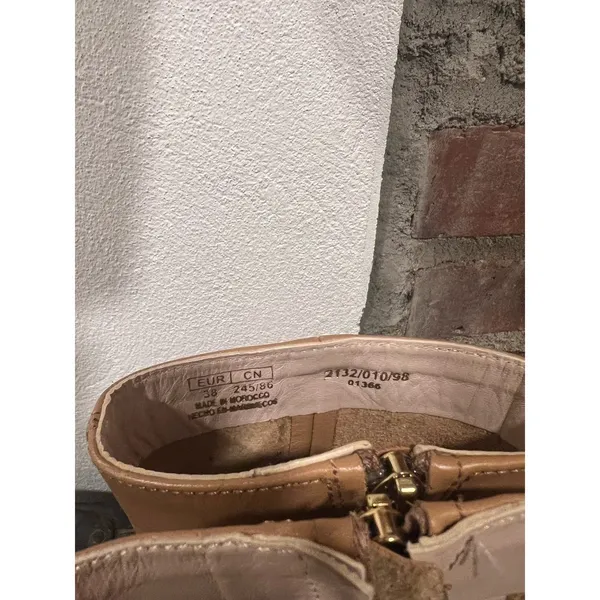 Zara Camel Tan Leather Square Toe Block Heel Ankle Boots 7.5 - Image 6